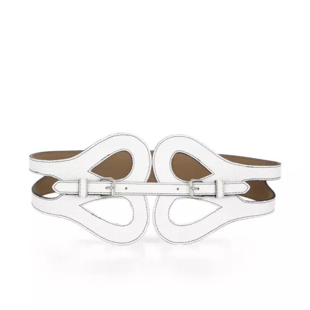 BCBG WAIST BELT WIDE BUTTERFLY BUCKLE CROC WHITE L Large